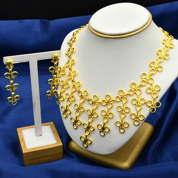 XUHUANG Африканские нерегулярные ожерелья и серьги Наборы с кулоном для женщин Свадебная арабская свадьба 24-каратного золотого цвета Дубай ювелирные изделия подарки