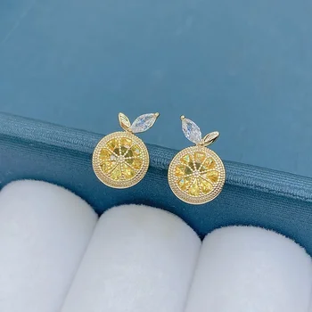 Yeni Görme Meyve Limon Küpe 2023 Moda Marka Takı Narin Kristal Yaprakları Damızlık Küpe Kadınlar Için Hediye Lovely Personality