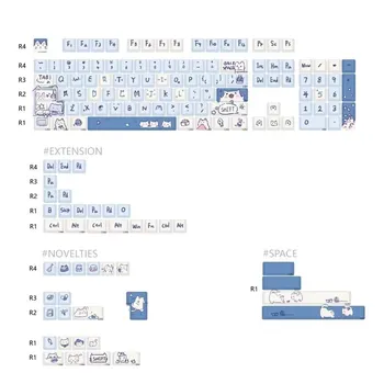 ZUOYA 147 клавиш Колпачки для клавиш MDA Синий Meow Meow Theme PBT Односторонняя тепловая сублимация для переключателя MX Fit 61/68/87/96/104/108 Keyboary