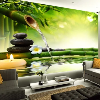 beibehang Пользовательские обои 3d фрески означают тонкую воду, долго текущую свечу, зеленый бамбук, телевизор, фоновые обои, домашний декор 3d