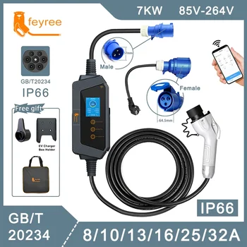 feyree 7 кВт 32 А Регулируемое зарядное устройство для электромобилей GBT Розетка APP Версия Bluetooth Установить время зарядки EVSE Зарядная коробка для электромобиля