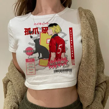 haikyuu винтажный уличная укороченный топ с графическим рисунком Женская кибер-футболка y2k винтажная каваи одежда