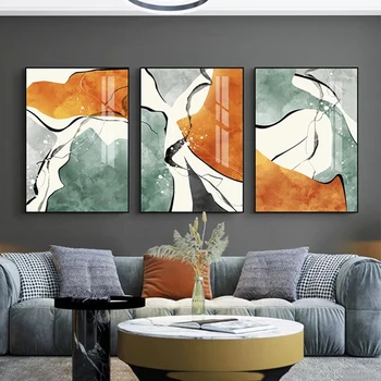 Абстрактный оранжевый цветной блок плакат зеленый настенный художественный принт современный серый роскошный холст живопись скандинавская декоративная картина домашний декор
