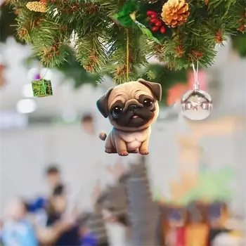Акриловые креативные кулоны для рождественской елки Украшения Милая собака в сцене-спящий в чашке подвесные подвески Новый год Navidad 2024