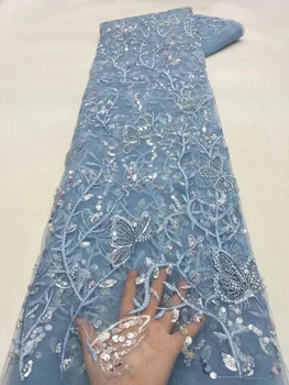 Африканское кружево Fabic 2022 Высокое качество вышитые пайетки Тюль Кружевная ткань 5 ярдов Отделка свадебное платье DIY Швейные принадлежности Ремесло