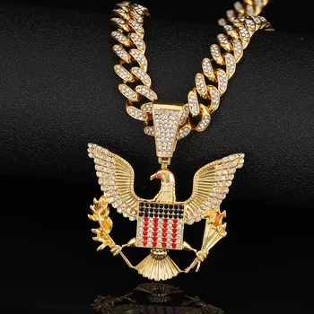 Белоголовый орлан значок ожерелье и кулон шарм животное цепь ожерелье золотой цвет ледяной кристалл кубинская цепь мужчины хип-хоп ювелирные изделия подарок