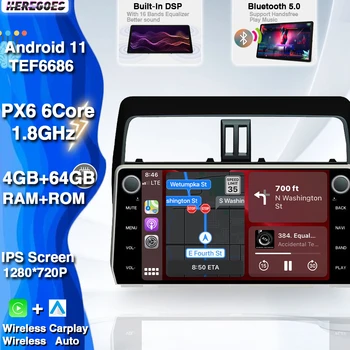 Беспроводной автомобильный DVD-плеер Carplay PX6 Android 11 для Toyota Land cruiser Prado 150 2018 2019 2020 2021 Навигация GPS Радио Стерео