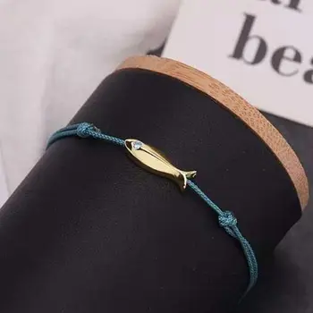 Богемные синие веревочные браслеты для женщин Милая рыба Полая геометрия Металлическая цепь для ног Летние ювелирные изделия