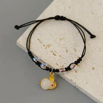 Браслет-цепочка для женщин Китайский стиль ручной работы Милый кролик из бисера Плетеный браслет Женские браслеты на руку