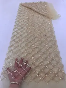 Бусины и пайетки Кружевная ткань Высококачественная сетчатая вышивка ZH-1302413 Тюль Нигерийская кружевная ткань для роскошного вечернего платья