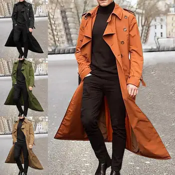 Великолепная мужская куртка Пуговицы Однотонное пальто Длинный рукав Мужское ветровое пальто