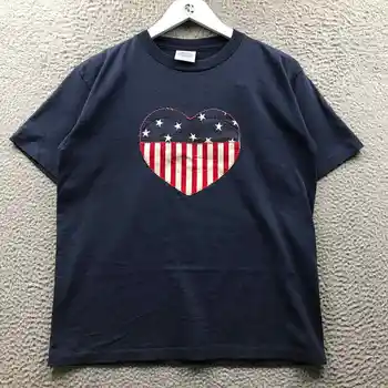 Винтаж 90-х годов США Флаг Сердце Патчированная футболка Женская Medium M с коротким рукавом Темно-синий