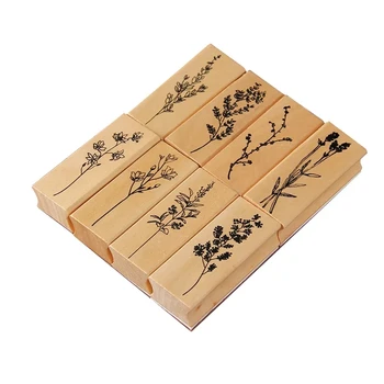 Винтажный набор деревянных резиновых штампов с растением и деревом Сделай сам резиновый штамп для изготовления открыток Скрапбукинг