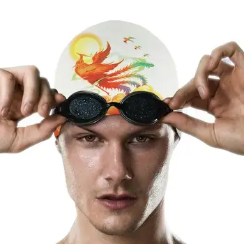 Водонепроницаемые шапочки для плавания Силиконовые удобные шапочки для купания с длинными короткими волосами Китайский стиль печати Шляпа для бассейна без морщин