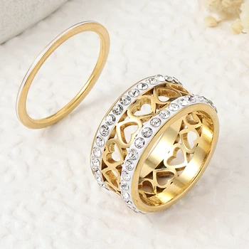 Выдолбленное кольцо с бриллиантом в форме сердца Кольцо с бриллиантом Кольцо с бриллиантом Набор ювелирных изделий Свадебный подарок на день рождения для женщин и мужчин