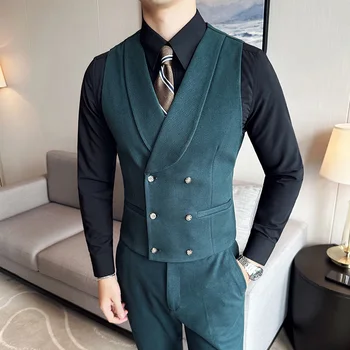 Высококачественный мужской британский деловой костюм Жилет Мужская брендовая одежда Облегающий жилет Мужской двубортный блейзер Жилет
