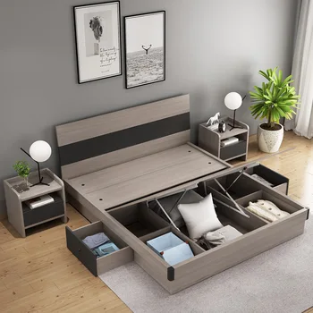  Горячие продажи Деревянные кожаные мебель для спальни King Size Комплекты кроватей с функцией ящика для хранения