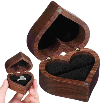 Деревянная коробка для любовных колец Держатель для помолвки Органайзер Сердце Материал чехла невесты