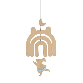  Деревянный колокольчик с восхитительным - Танцующий медведь / кролик Дизайн детской комнаты Настенная подвеска- Орнамент Кулон ручной работы G6KA