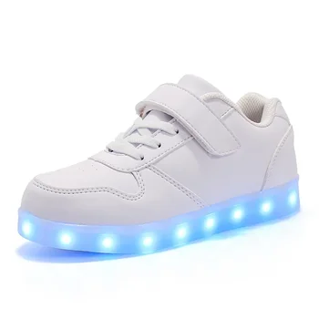 Детские кроссовки Повседневная светящаяся обувь USB Recharge Light Up Спортивная обувь для скейтборда Водонепроницаемая кожаная обувь для мальчиков и девочек со светодиодом