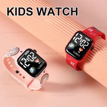 Детские часы для девочек Reloj Inteligente LED Earth Watch Симпатичные квадратные детские студенческие спортивные электронные часы детские