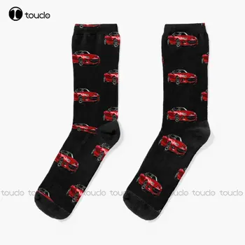 Дизайнер Maz Miata Mx-5 Red - Подарки владельцев Носки Мужские носки Черные персонализированные Пользовательские Унисекс Взрослые Подростки Молодежные Носки Индивидуальный Подарок