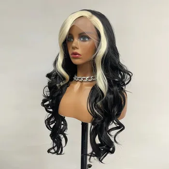 Длинные волнистые кружевные парики для чернокожих женщин Синтетический парик Body Wave, предварительно выщипанный с детскими волосами, натуральный черный парик без клея