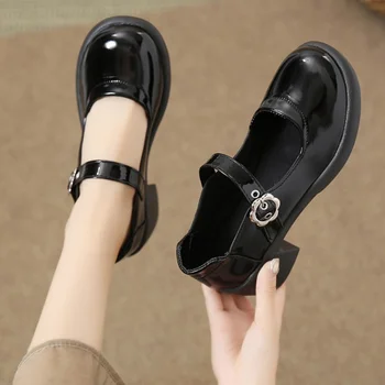 Женская неглубокая обувь Lolita Mary Jane 2023 летние туфли-лодочки на массивном каблуке для женщин Ретро платье Офис Женская обувь на каблуке для студентов