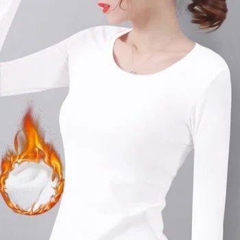 Женская осенне-зимняя рубашка с низом Постоянная температура плюс бархатная футболка с длинными рукавами Тонкий бархат Нагревательный волокно Термотоп