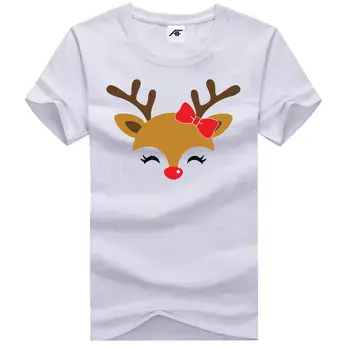 Женская футболка с принтом на морде оленя Женский топ для рождественской вечеринки с круглым вырезом