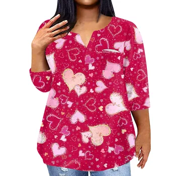 Женский модный повседневный пуловер с V-образным вырезом и принтом с рукавом три четверти Топ с рукавом 4/3 Женская одежда больших размеров Пуловер