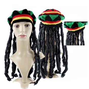 Женщины Мужчины Кепка Вязаный парик Коса Шапка Регги Дреды Coaplay Ямайские вязаные шапки Раста Волосы Шапочки Шапки