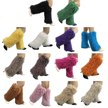 Женщины осень зима пушистые гетры для ног телячьи носки обувь манжеты харадзюку однотонный пушистый плюшевый чехол для согревания ног