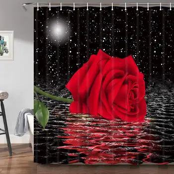 Занавески для душа 3D Цветочный цветок Растение Природный ландшафт Сад Романтический Декор Мечты Ткань Занавеска для ванной комнаты