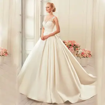 Изготовленные на заказ элегантные аппликации атласные свадебные платья для женщин2024 с карманами Bride Vestidos A-Line de Novia Robe Mariée