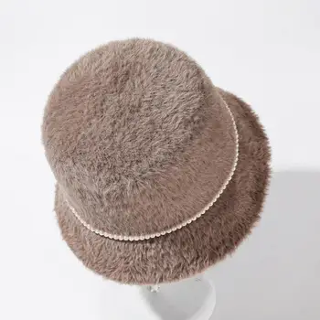 Искусственная жемчужная шапка Винтажная рыбацкая шляпа Теплый ветрозащитный стильный головной убор для женщин Зимняя рыбацкая шапка