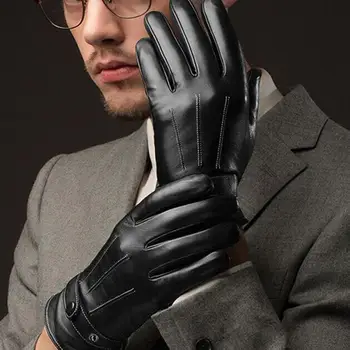 Искусственная кожа Мужские перчатки Зимние теплые флисовые перчатки с сенсорным экраном Мотоциклетные перчатки с полным пальцем Мужские и женские варежки из искусственной кожи