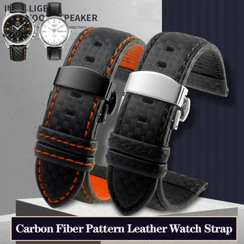 Кожаный ремешок для часов с рисунком углеродного волокна 18 мм 20 мм 21 мм 22 мм 23 мм 24 мм Черный Красный Оранжевый Прошивка Браслет Браслет