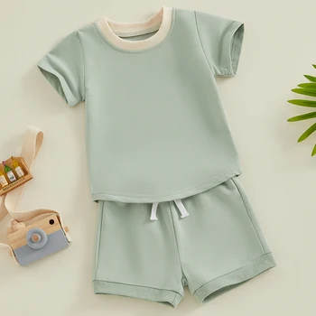  Комплект шорт для девочек Летняя одежда для малышей С коротким рукавом Базовые хлопковые футболки Топ и шорты Нейтральный наряд