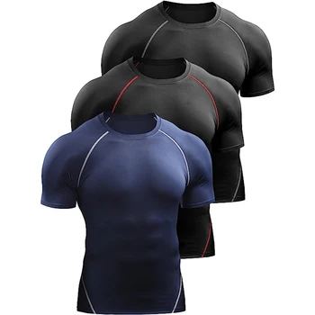 Компрессионные рубашки Мужская летняя футболка для бега Быстросохнущая мужская одежда Спортивная одежда Тренажерный зал Фитнес Футболка Тренировка Спортивные рубашки