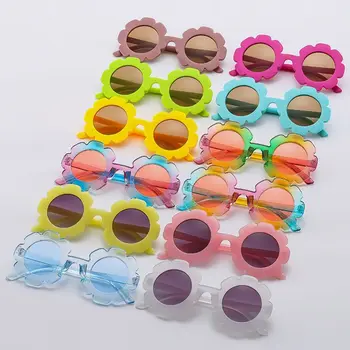 Корейские солнцезащитные очки в цветочной оправе для девочек и мальчиков UV400 Защита Солнцезащитные очки Симпатичные детские декоративные зеркальные очки