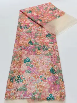  Красивый новый дизайн Многоцветные пайетки Вышивка Африканская кружевная ткань Французская тюль Сетка для вечерних платьев Свадьбы Вечеринка