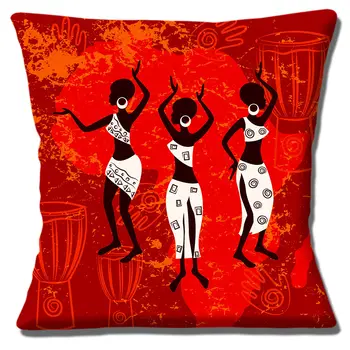 Красный африканский племенной дамский танцующий декоративный чехол для подушки этнический племенной плед наволочка с картой Африки Контур Модный декор
