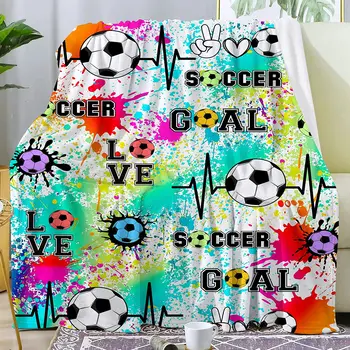 Красочное футбольное одеяло Мяч Мультяшный принт Легкие декоративные одеяла для детей Взрослые футбольные болельщики Постельное белье Фланелевое покрывало для кровати