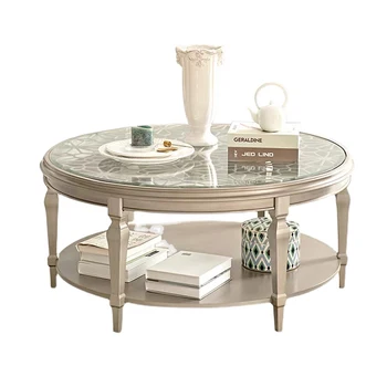 Круглый резной полый чайный стол из массива дерева, стеклянный чайный столик, чайный столик, французский маленький чайный столик