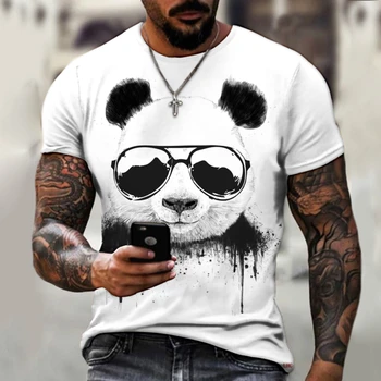 Летние мультяшные солнцезащитные очки Panda Мужская и женская футболка 3D-принт Уличная мода Смешная повседневная мужская одежда с о-образным вырезом Оверсайз топ