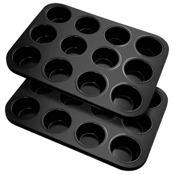  Лоток для кексов из углеродистой стали Форма для выпечки маффинов Упаковка из 2 шт. на 12 маффинов, лоток для кексов с антипригарным покрытием