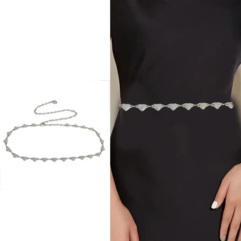 Металлическая поясная цепочка с декором сердца Женский ремень для платья Блестящий пояс