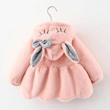 Милые кроличьи уши Плюшевая детская куртка Рождество Сладкая принцесса Девочки Пальто Осень Зима Теплая верхняя одежда с капюшоном Одежда для малышей