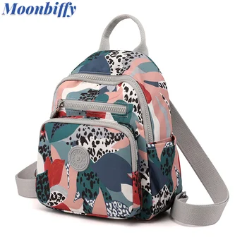 Мини-рюкзаки для девочек Женщины Мочилас с цветочным принтом Нейлоновая сумка Дорожная сумка Изящный телефон Кошелек Маленькие школьные сумки
